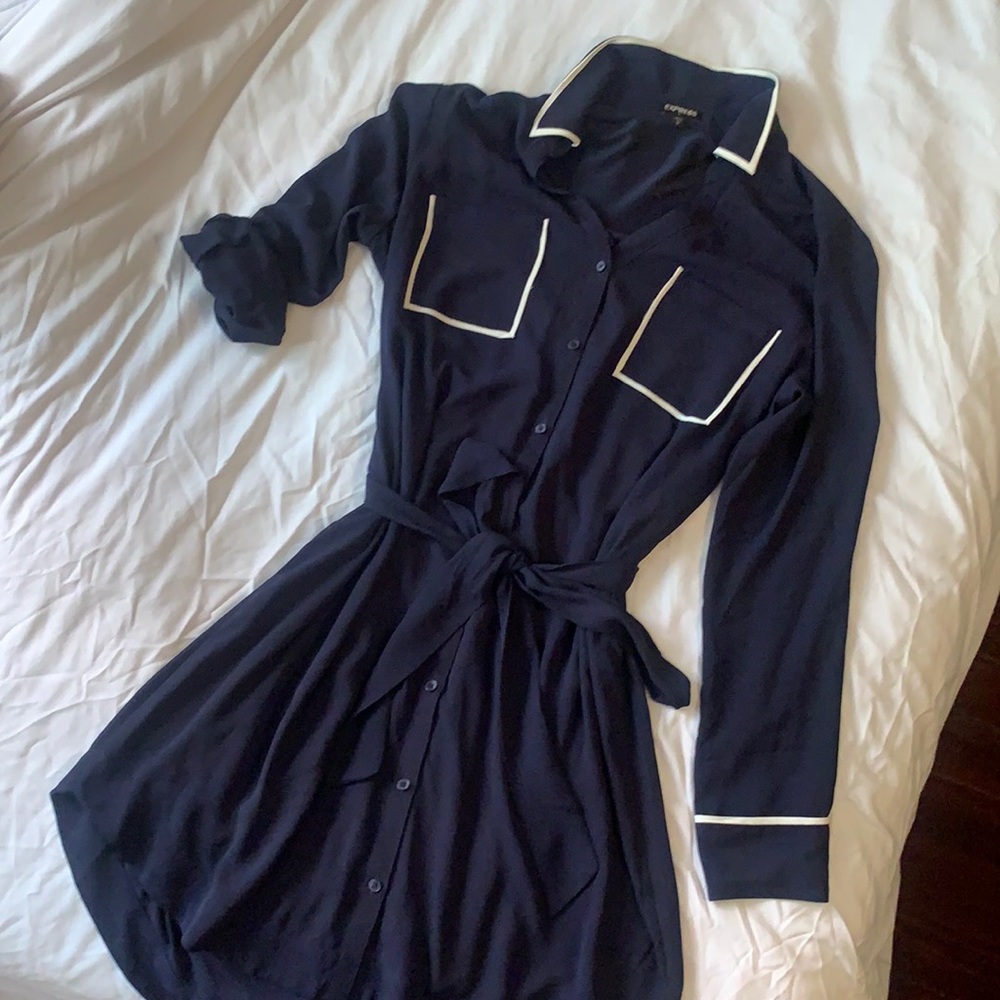 Express Tie Waist Button Up Dress